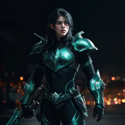 cinematic film still <lora:RyuhoDragonV1-05:.5> RyuhoDragonV1, 1boy, Black straight forward hair, green emerald metal armor, black lycra pants under armor, dragon armor, ((realistic eyes)) <lora:metal:1> metal, chrome metal . shallow depth of field, vignette, highly detailed, high budget, bokeh, cinemascope, moody, epic, gorgeous, film grain, grainy<lora:epi_noiseoffset2:1.0>