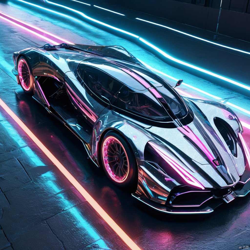 ((best quality)), ((masterpiece)), ((realistic,digital art)), (hyper detailed),cyberpukai holographic transparent cyberpunk Tiny Aeromobile,  Convex Mirrors, Laser Headlights, Off-Road Bumper,  Luminite, Aerodynamic,  Ribbed Texture,, octane rendering, raytracing, volumetric lighting, Backlit,Rim Lighting, 8K, HDR 