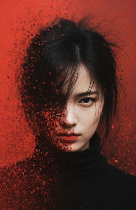 <lora:LCMTurboMix2fix:1>,abstract portrait of 1girl,undefined gender,fragmented visual style,red and black color palette,evokes feelings of rebellion,passion,and freedom,blurred boundaries,high resolution,aesthetic,