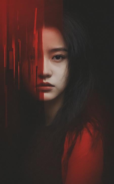 <lora:LCMTurboMix_DPM_SDE_Karras:1>,abstract portrait of 1girl,undefined gender,fragmented visual style,red and black color palette,evokes feelings of rebellion,passion,and freedom,blurred boundaries,high resolution,aesthetic,