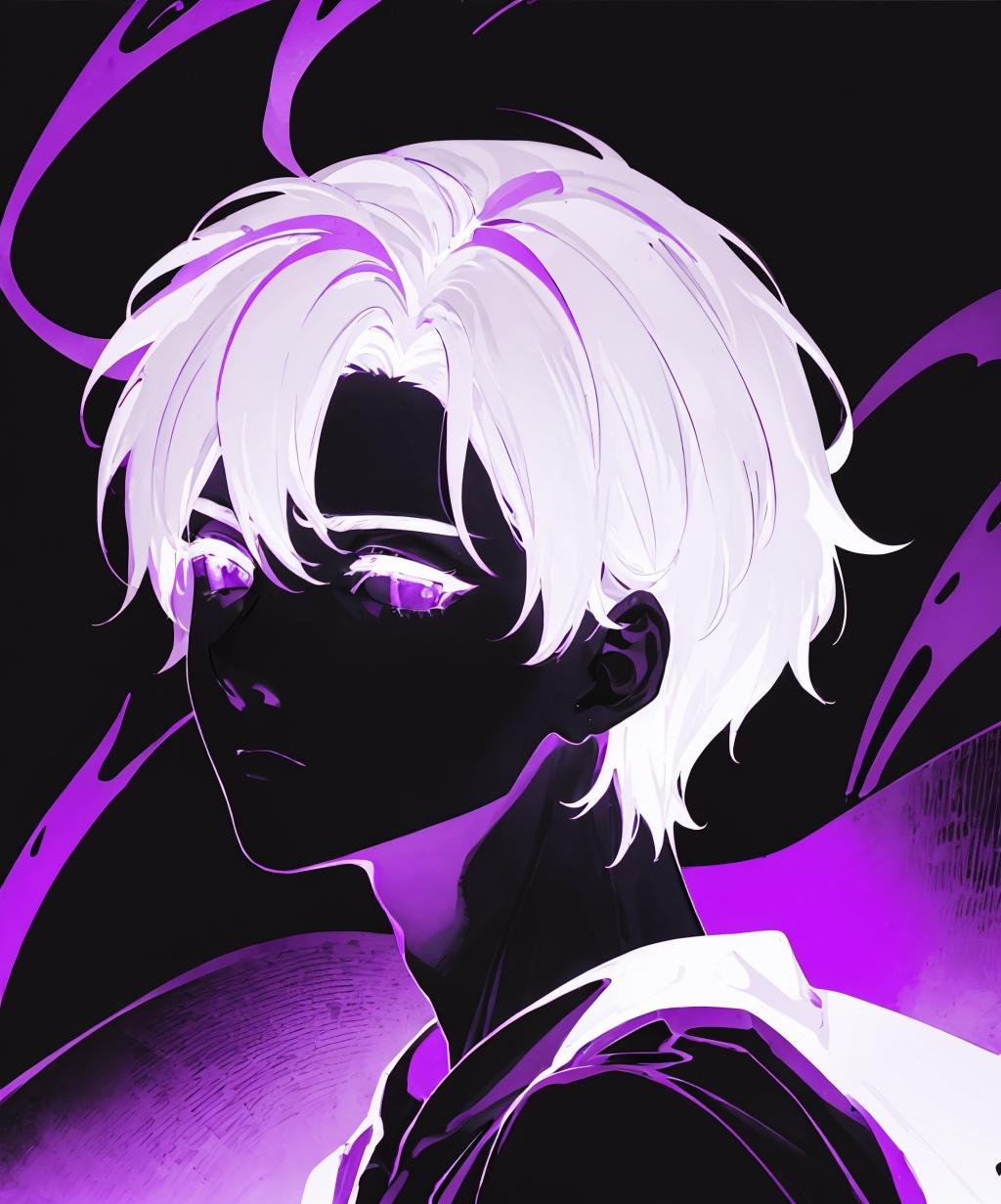 purple theme, monochrome, 1boy, short hair, <lora:purple_neon-03:1>