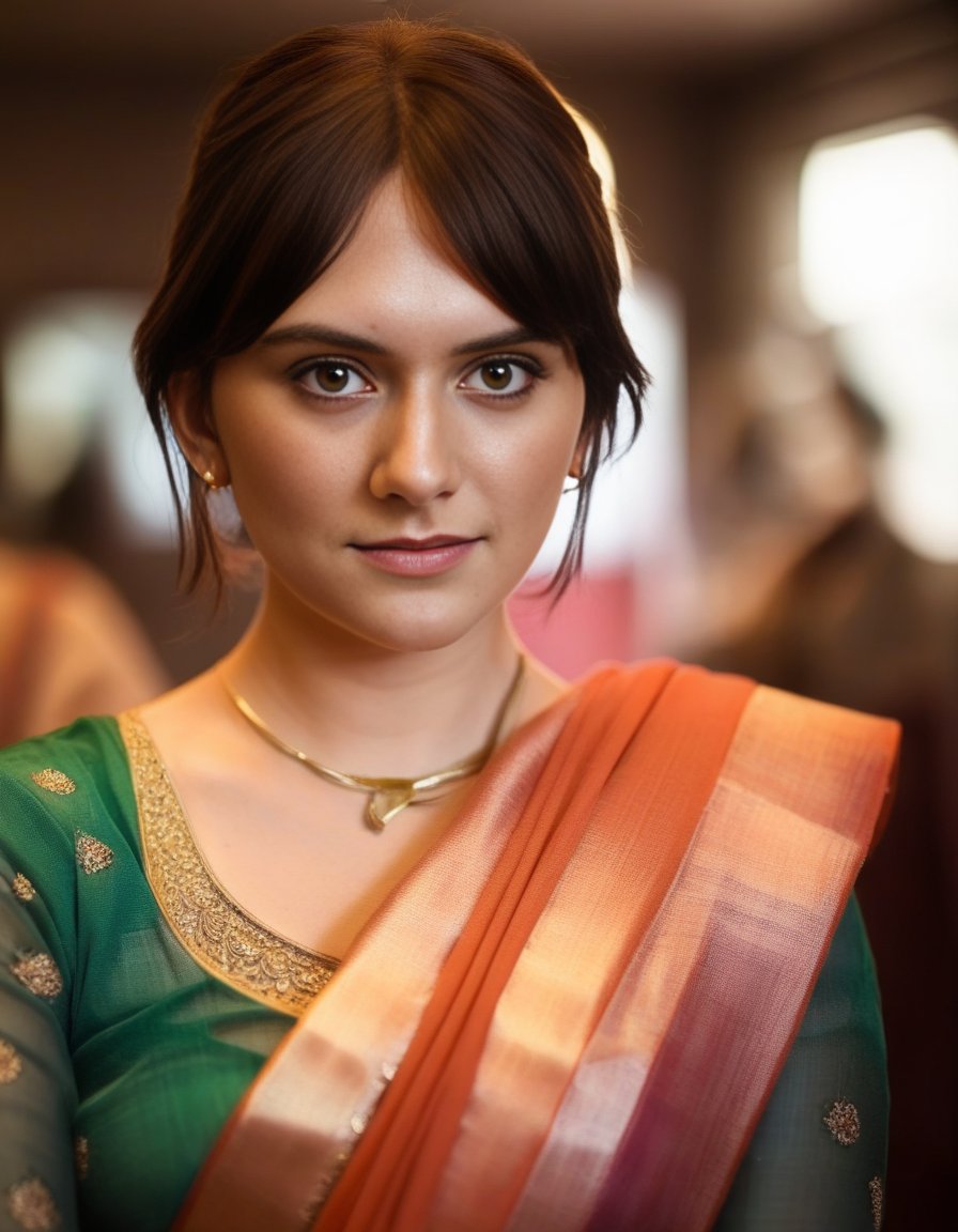 EmiliaJones,<lora:EmiliaJonesSDXL:1>,woman wearing saree, background blur, portrait
