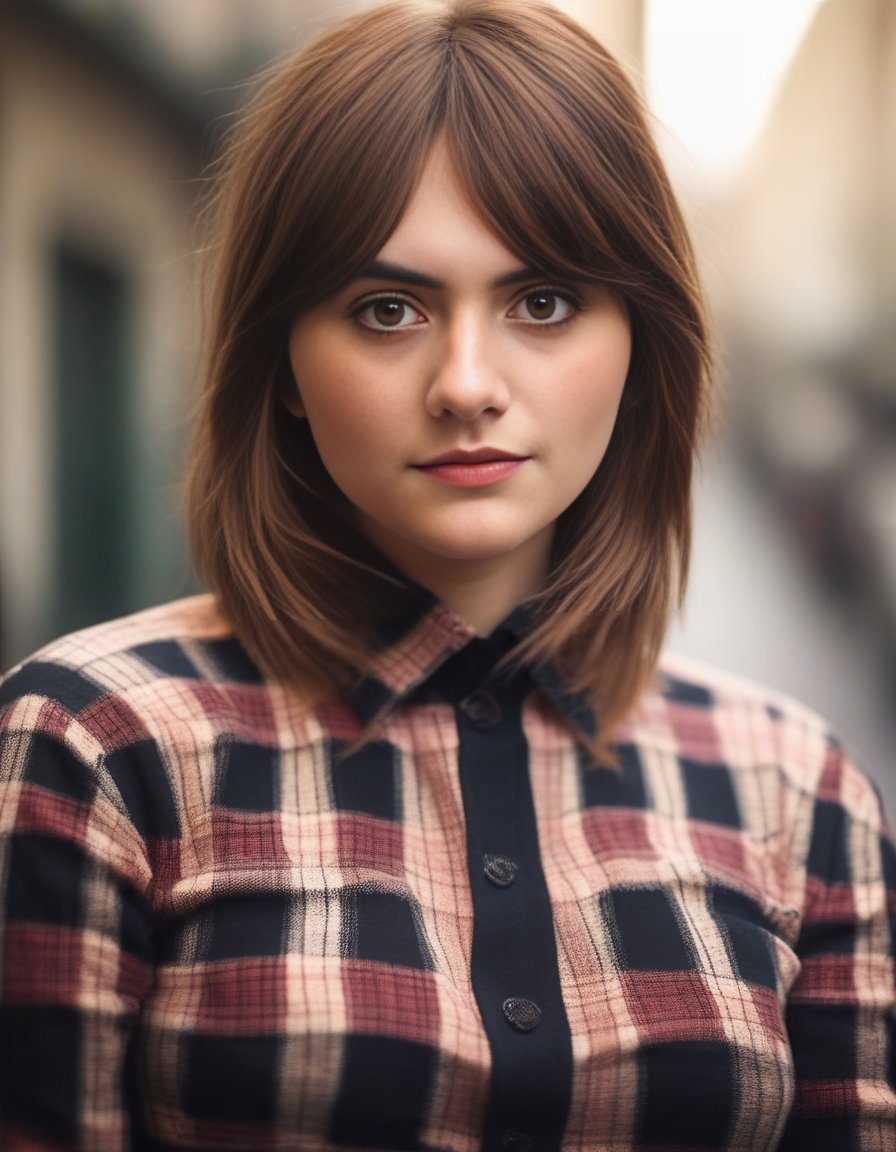 EmiliaJones,<lora:EmiliaJonesSDXL:1>,A waist up portrait of a young beautiful (Scottish | French | Spanish | Pakistani ) girl, soft natural skin, long layered bob hair style, slim with curves,  tartan shirt,  highly details, soft lighting.