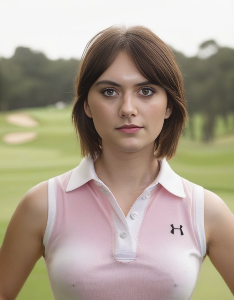 EmiliaJones,<lora:EmiliaJonesSDXL:1>  portrait photo of a woman, on a golf course, looking directly at the camera, face front