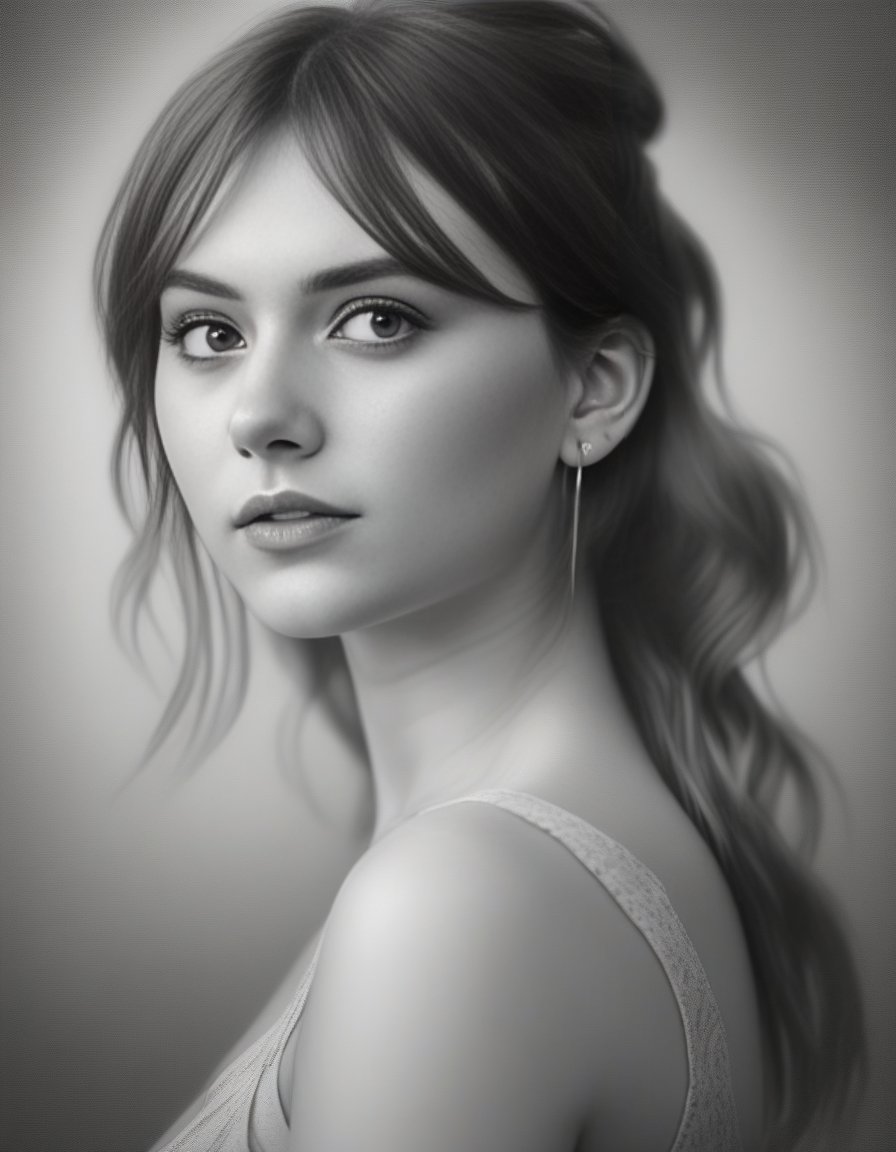 EmiliaJones,<lora:EmiliaJonesSDXL:1>,Realistic,(greyscale, traditional media, sketch), portrait, 1girl, cover - perfect tone, style of drawing graphics, (Ingres Jean Auguste Dominique), artistic photography 8k, photorealistic concept art, bokeh, soft natural surround, cinematic perfect light, Monochrome style