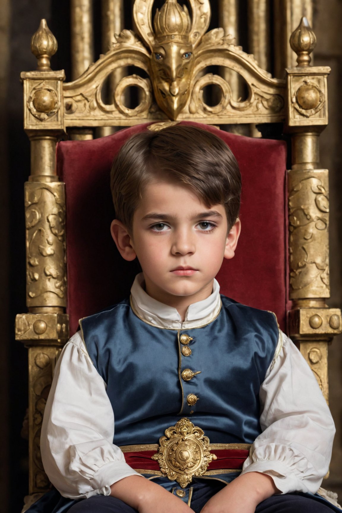 (close view, masterpiece, best quality, highres), 1boy, neuvillette, upper body, looking at viewer, serious expression, (detailled background, sitting on a throne)
