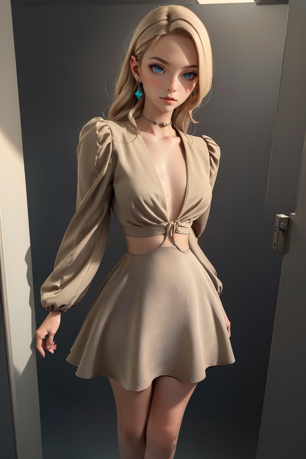 ((Best Quality)),  ((masterpiece)),  (detailed: 1.4),  3D,  an image of a beautiful blonde woman with cyberpunk blue eyes,  long hair,  Pamela dress,  HDR (High Dynamic Range), Ray Tracing, NVIDIA RTX, Super-Resolution, Unreal 5, Subsurface Dispersion,  PBR Texture,  Post-processing,  Anisotropic filtering,  Depth of field,  Maximum clarity and sharpness,  Multilayer textures,  Albedo and specular maps,  Surface shading,  Accurate simulation of light-material interaction,  Perfect Proportions,  Octane Render,  Two-Tone Lighting, Wide Aperture, Low ISO, White Balance, Rule of Thirds, 8K RAW,  Cyberpunk, (middle finger), midjourney, Pamela dress, 1 girl,<lora:EMS-270700-EMS:0.700000>,<lora:EMS-1093-EMS:0.200000>