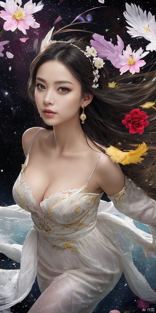  1girl, A girl with long black hair, Hanfu, medium breasts,.wunv, Breasts,Exquisite makeup,long flowing hair,full body,dancing,Han Chinese girls,white Hanfu,,full body,feathers,floating object,floating weapon,chinese clothes,large breasts,There are many scattered luminous petals,bubble,contour deepening,black rose,jewelry, earrings,lips, makeup, portrait, eyeshadow, realistic, nose,{{best quality}}, {{masterpiece}}, {{ultra-detailed}}, {illustration}, {detailed light}, {an extremely delicate and beautiful}, a girl, {beautiful detailed eyes}, stars in the eyes, messy floating hair, colored inner hair, Starry sky adorns hair, depth of field, large breasts,cleavage,blurry, no humans, traditional media, gem, crystal, still life, Dance,movements, All the Colours of the Rainbow,zj,
simple background, shiny, blurry, no humans, depth of field, black background, gem, crystal, realistic, red gemstone, still life, wings