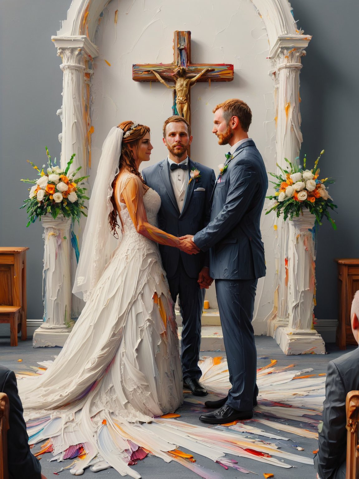 An ais-acrylics bride and groom, standing together at the altar <lora:Acrylic_Paint_Style_SDXL:1>