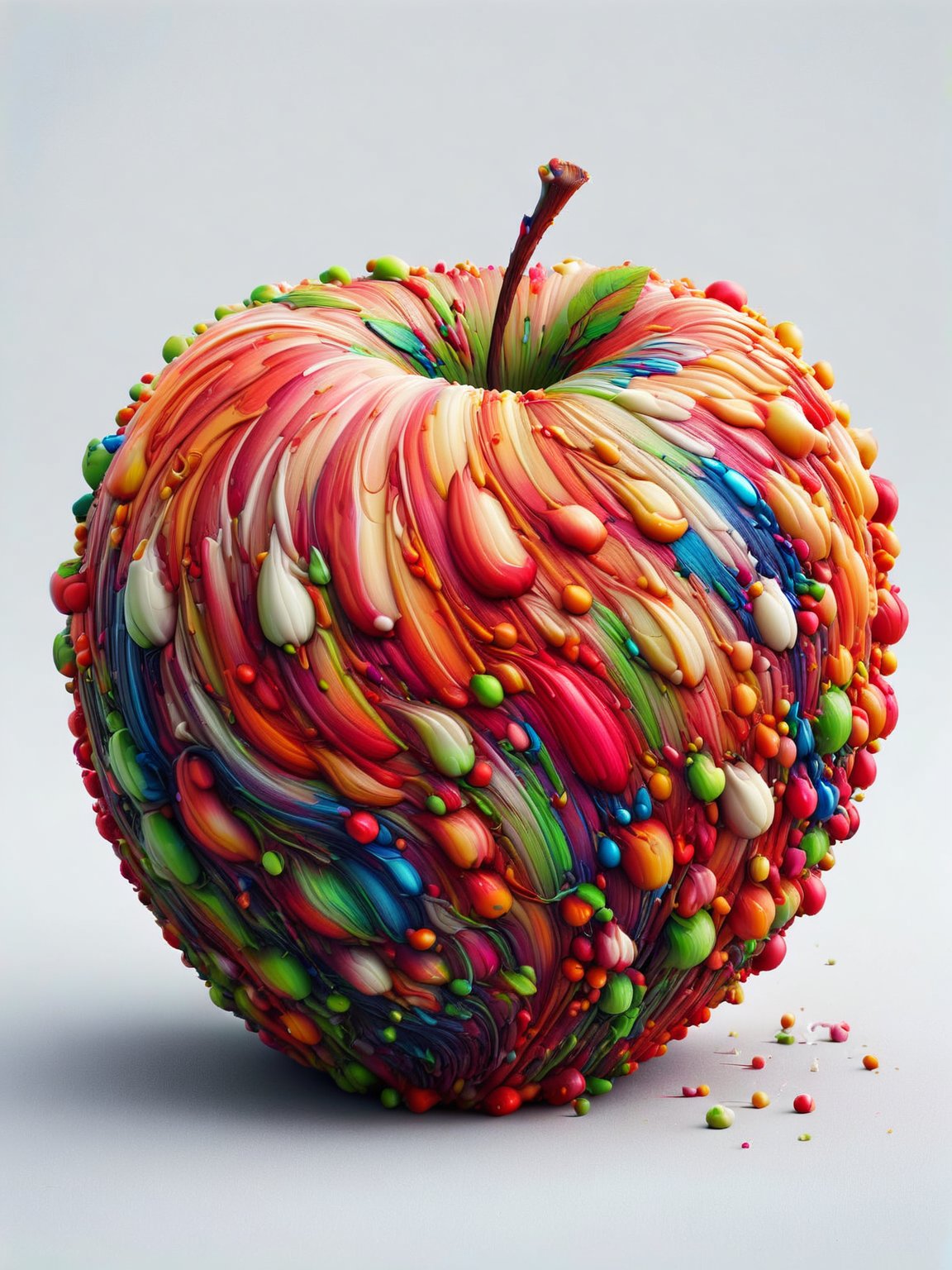 A vibrant ais-acrylicz apple on a white table <lora:Acrylic_Paint_Style_SDXL:1>