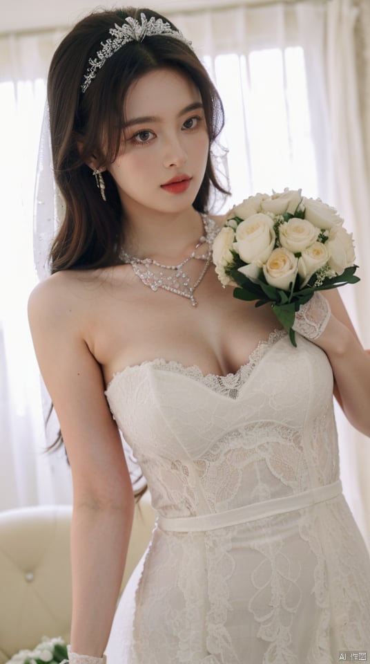  (beautiful, best quality, high quality, masterpiece:1.3)
,solo, solo focus,
huge breasts,Oval face, Water snake waist, big tits,big eye,
(green lace wedding dress:1.39), veil, wedding gloves, holding flowers,Crystal Earring, Crystal Necklace,
(no background),18yo girl, 1girl, nana, liuyan