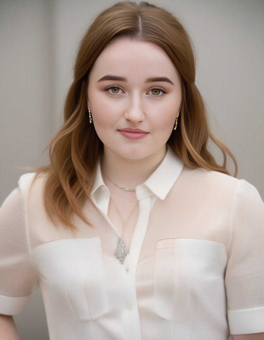 KaitlynDever,<lora:KaitlynDeverSDXL:1>,A waist up portrait of a young beautiful (Scottish | German | Italian | Turkish) girl, soft natural skin, Soft Ombré hairstyle, (breast:1.05), slim with curves, white shirt, beautiful diamond accesories.