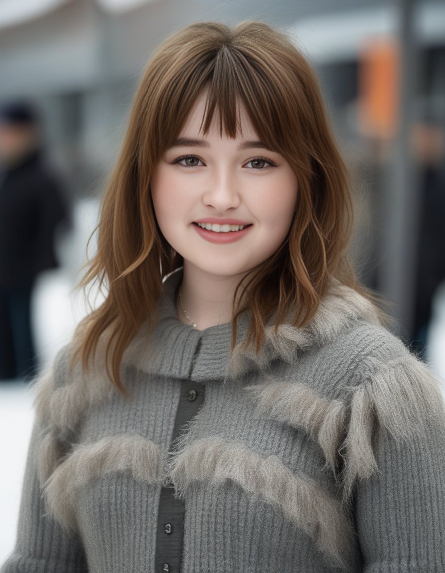 KaitlynDever,<lora:KaitlynDeverSDXL:1>,A close-up portrait of a beautiful girl, smiling, with a Layered Shag with Bangs hair style,  winter dress, highly detailed, highly realistic, 12K