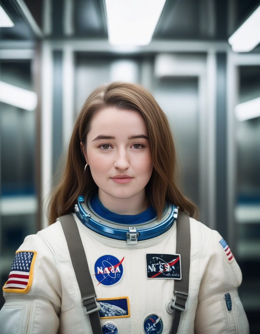 KaitlynDever,<lora:KaitlynDeverSDXL:1>,photo,detailed background, stunning beauty, high quality photo, perfect composition, perfect details and textures, highly detailed, front view, looking at camera, perfect lighting, with an astronaut suit in the space station