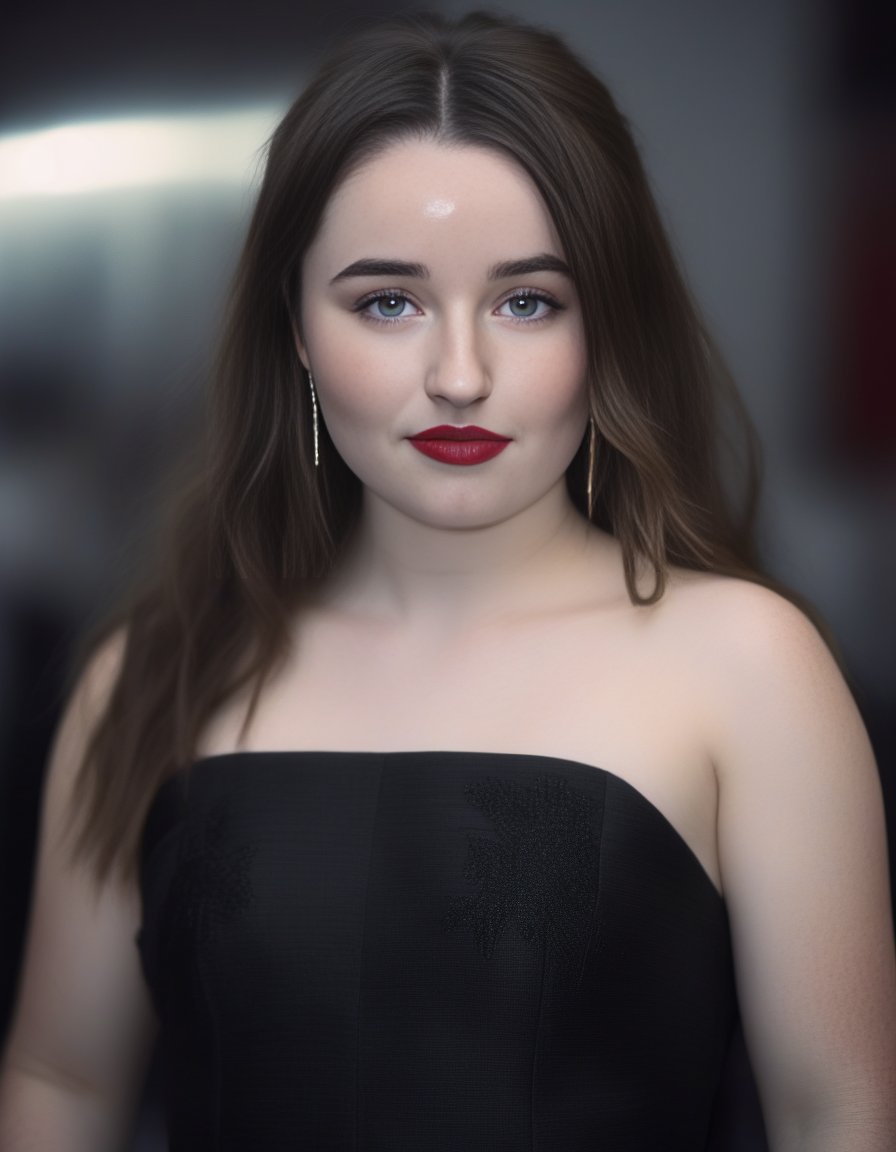KaitlynDever,<lora:KaitlynDeverSDXL:1>,Realistic photo of a beautiful woman, 1girl, long hair, blue eyes, (((black hair))), dress, bare shoulders, upper body, parted lips, solo focus, blurry, black dress, lips, looking to the side, makeup, looking away, lipstick, realistic, red lips, soft lighting, professional Photography, Photorealistic, detailed, RAW, analog, sharp focus, 8k, HD, DSLR, high quality, Fujifilm XT3, film grain, award winning