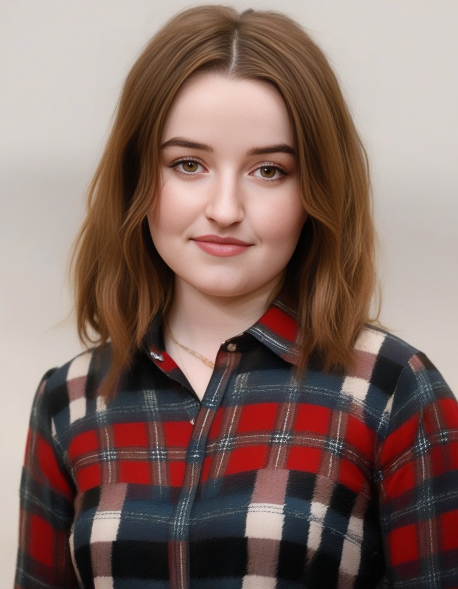 KaitlynDever,<lora:KaitlynDeverSDXL:1>,A waist up portrait of a young beautiful (Scottish | French | Spanish | Pakistani ) girl, soft natural skin, long layered bob hair style, slim with curves,  tartan shirt,  highly details, soft lighting.