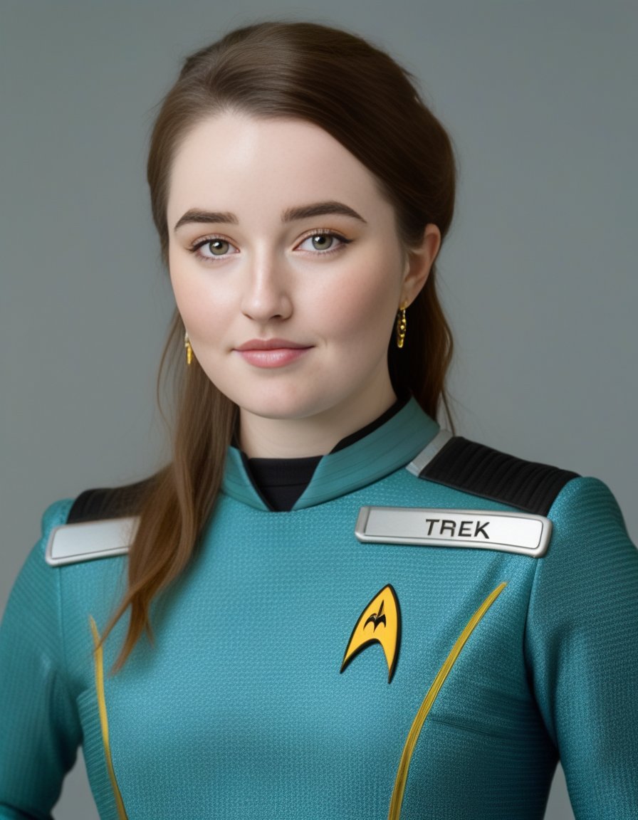 KaitlynDever,<lora:KaitlynDeverSDXL:1>,portrait, in a star trek uniform, taken on a hasselblad medium format camera