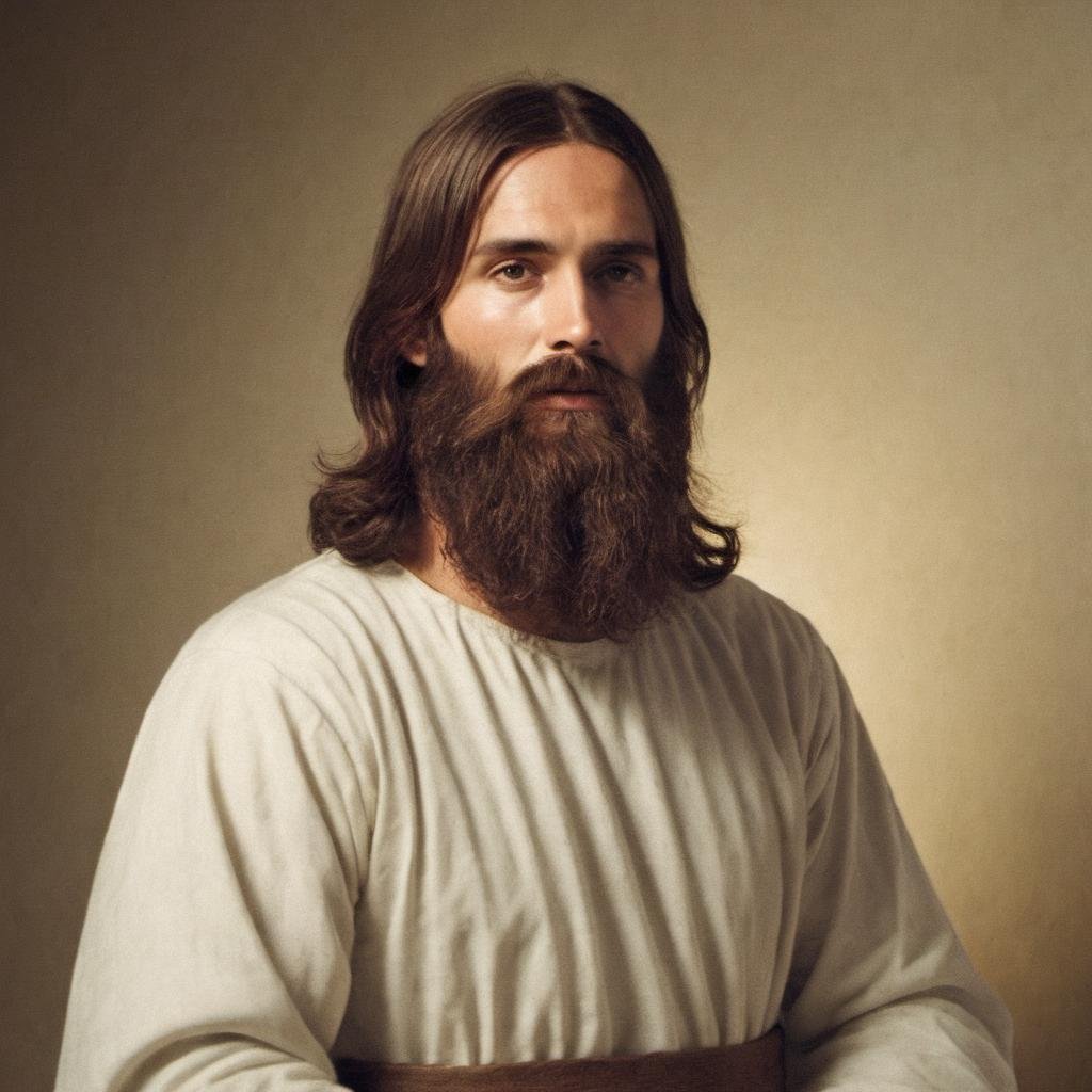 Jesus with a beard <lora:Cruz'sBeardedMan:0.5>