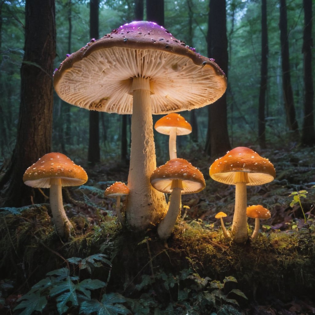 large glowing mushroom forest