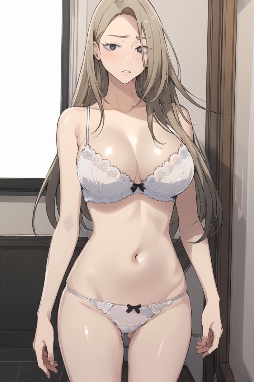 <lora:MiaCha_SC_V2:1> MiaChadef, long hair, blonde hair, brown eyes,large breasts, white panties, white bra, standing,masterpiece, best quality,