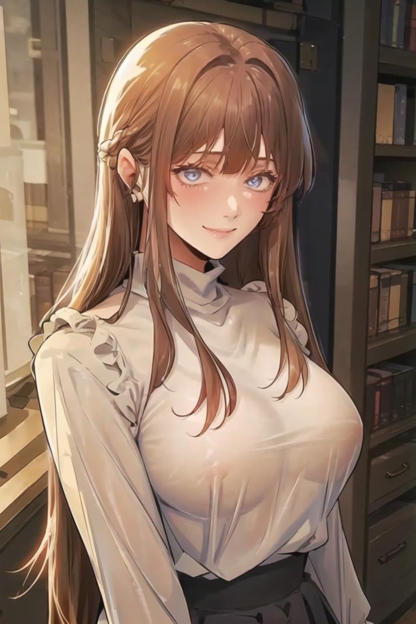 <lora:Verdia:0.9> verdiadef, blonde hair, blue eyes, long hair1girl, solo, large breasts, looking at viewer, smile, white turtleneck shirt, black skirt, standing, upper body,masterpiece, best quality,    