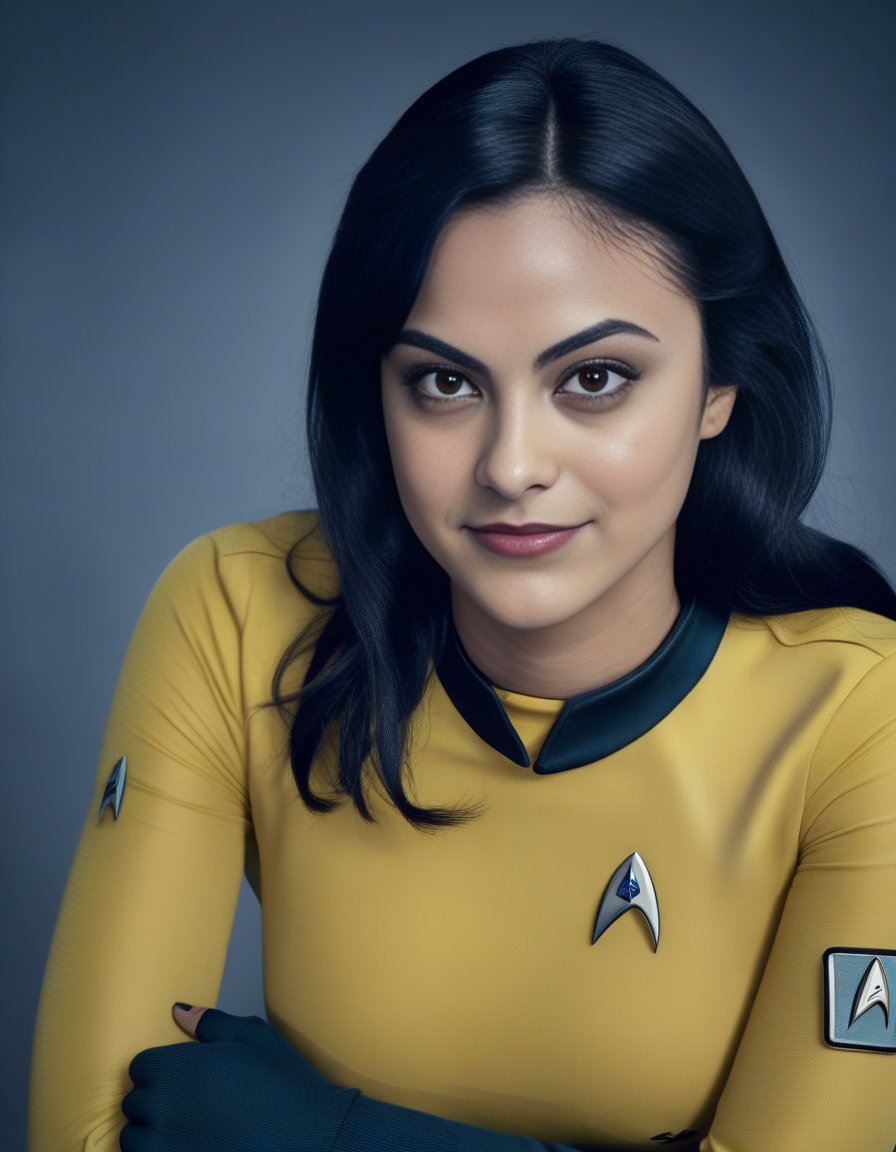 CamilaMendes,<lora:CamilaMendesSDXL:1>,portrait, in a star trek uniform, taken on a hasselblad medium format camera