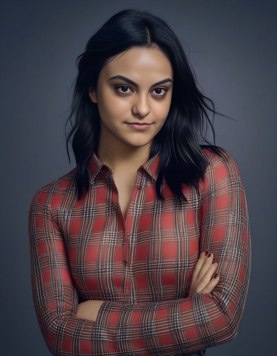 CamilaMendes,<lora:CamilaMendesSDXL:1>,A waist up portrait of a young beautiful (Scottish | French | Spanish | Pakistani ) girl, soft natural skin, long layered bob hair style, slim with curves,  tartan shirt,  highly details, soft lighting.