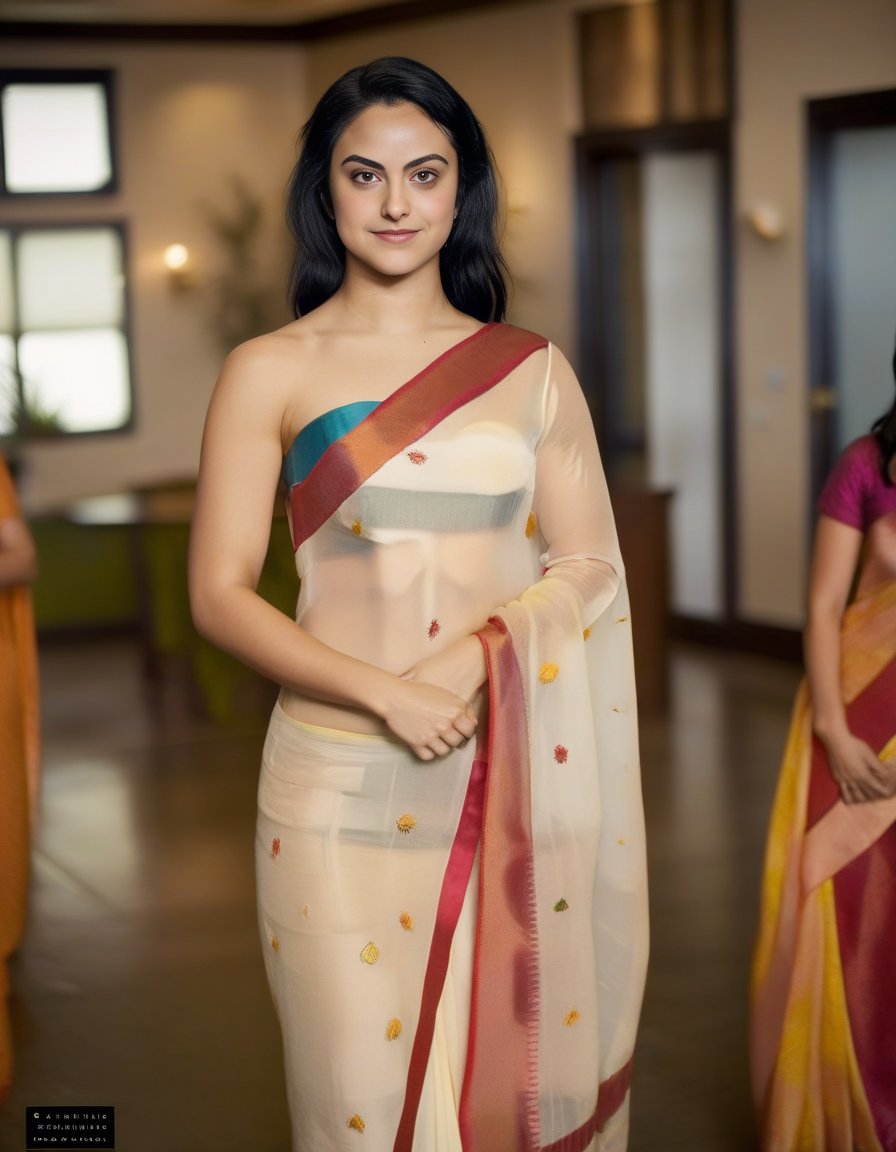 CamilaMendes,<lora:CamilaMendesSDXL:1>,woman wearing saree, background blur, portrait