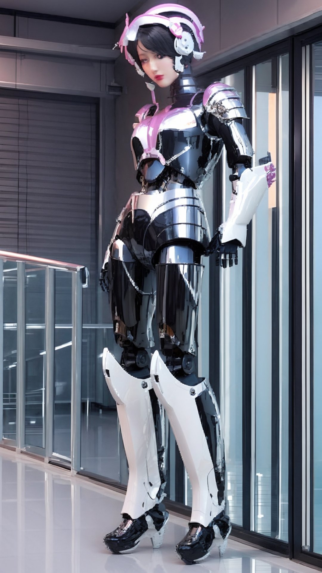 masterpiece, full body, best quality, dreamwave, aesthetic, 1girl, glass suit, robot, cyborg