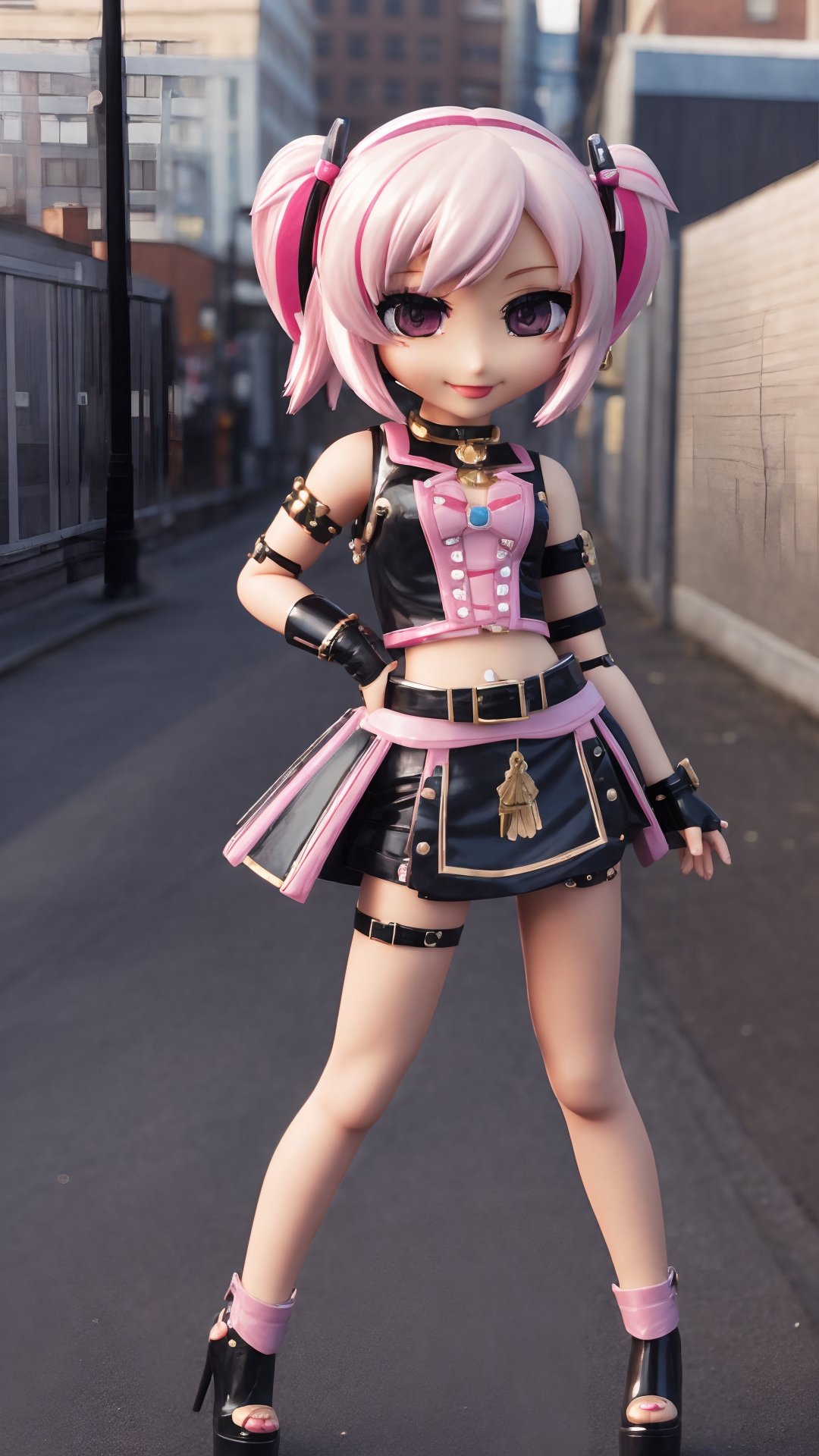 Masterpiece, Best Quality, High Resolution, PVC, Rendering, Chibi, High Resolution, Single Girl, Anya, Anya Forger, Steampunk Costume, Pink Hair, Bob Hair, Smile, Selfish, Chibi, Being Chased Around the City, One Hand Magnifying Glass , Smile, Smile, Self-Justice, Full Body, Chibi, 3D Figure, Toy, Doll, Character Print, Front View, Natural Light, ((Real)) Quality: 1.2)), Dynamic Pose, Cinematic Lighting