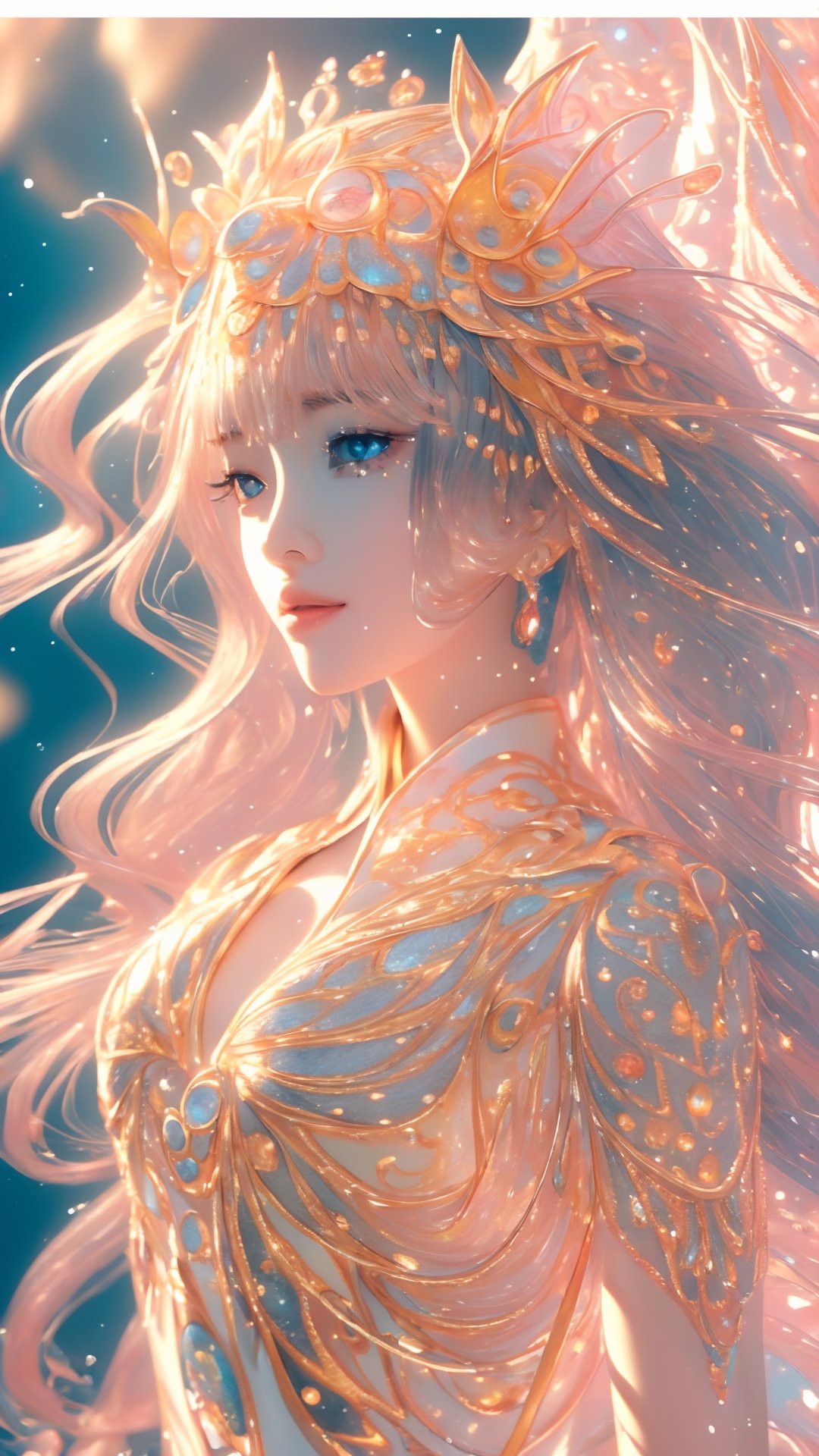 best quality,Amazing,Beautiful golden eyes,finely detail,Depth of field,extremely detailed CG unity 8k wallpaper,(1 girl :1.5),Deep sea background,jellyfish,masterpiece,fluttered detailed splashs, beautiful detailed water,cosmic eyes,Shock sensation,(realistic :0.5),octopus,original,1 girl