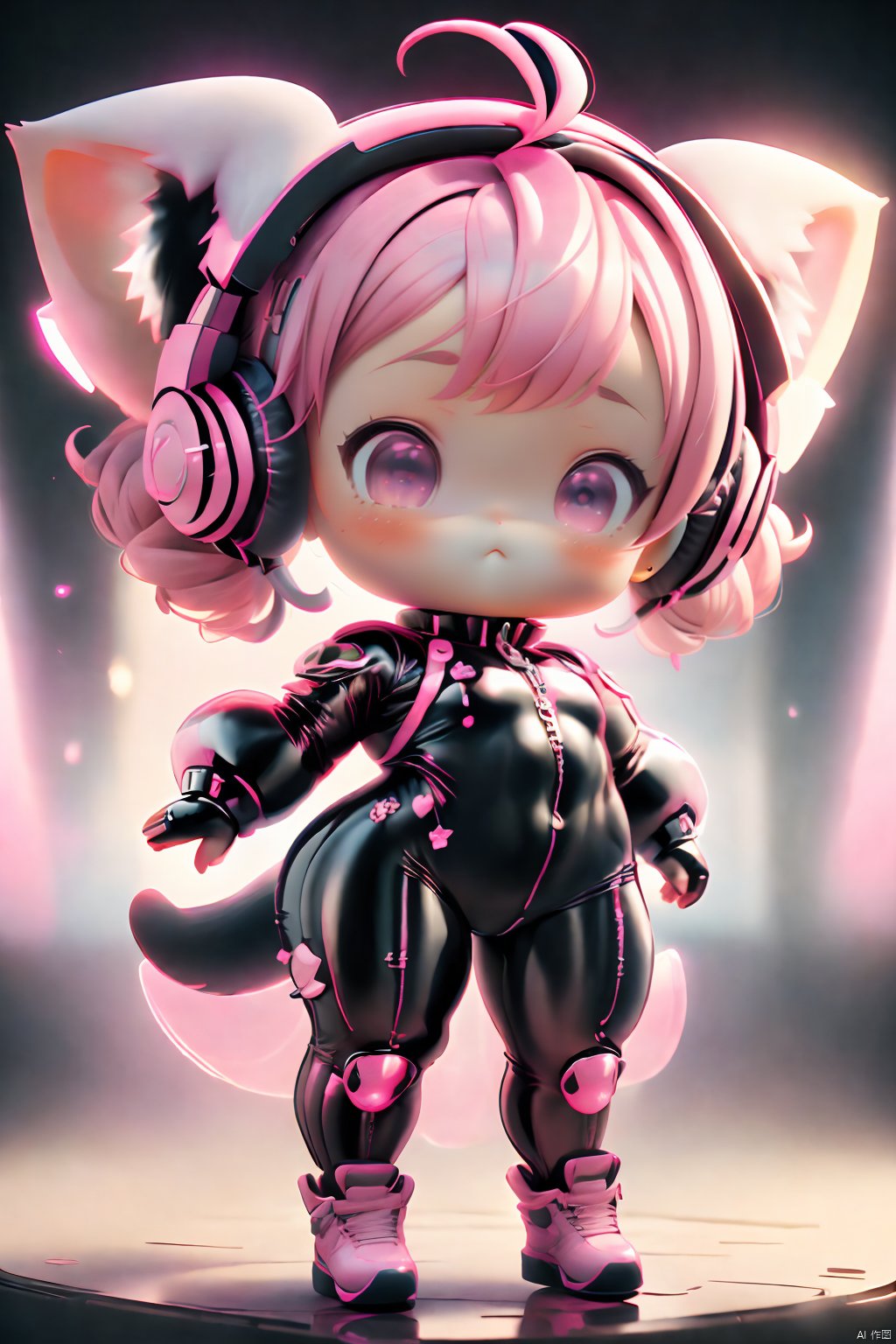 masterpiece,  best quality,  8k,  cinematic light,  ultra high res,  chibi,  1girl,  alice \,  (nikke\),  pink bodysuit,  animal ear headphones,  shiny clothes,  twintails,  latex bodysuit, pink short hair, pink eyes,<lora:EMS-271560-EMS:0.110000>,<lora:EMS-272061-EMS:0.560000>,<lora:EMS-270708-EMS:0.010000>,<lora:EMS-272995-EMS:0.310000>,<lora:EMS-78361-EMS:0.100000>,<lora:EMS-269271-EMS:0.100000>