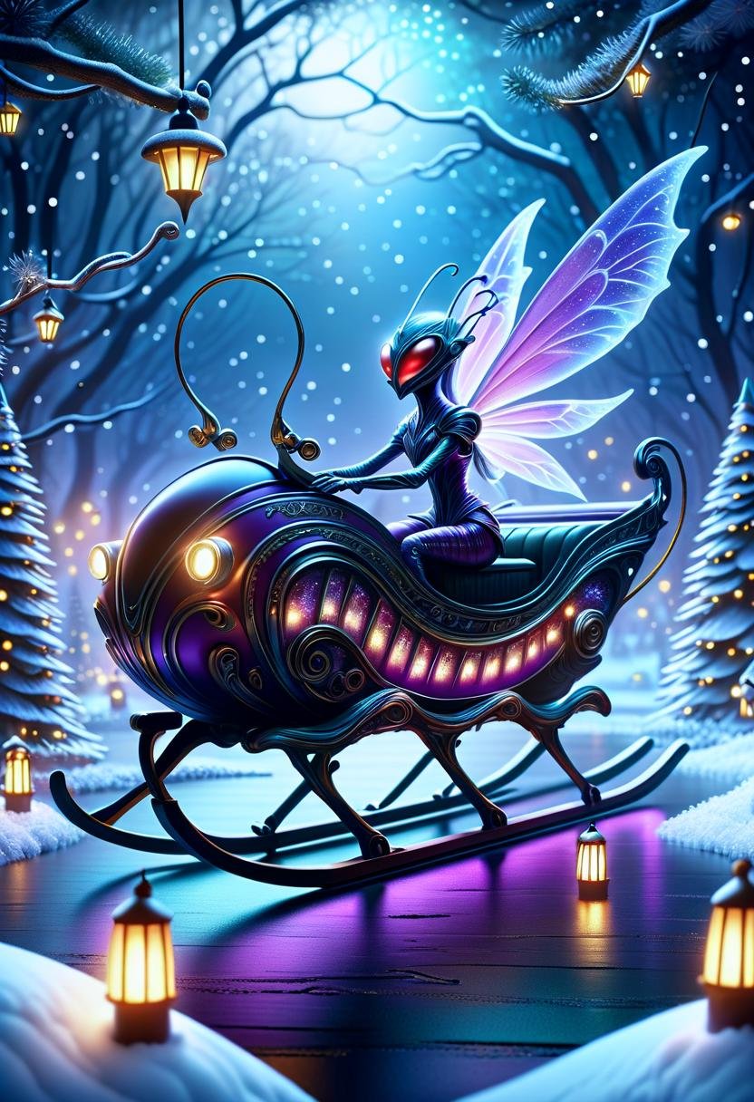 hyper detailed masterpiece, dynamic realistic digital art, awesome quality,DonMX3n0XL,religious christmas art, sugar plum fairy, sleighs, tranquil and serene,sparkling and festive, string lights, peaceful scenes of quiet snowfall, bio organic alien, eerie glow <lora:DonMX3n0XL-000008:0.8>