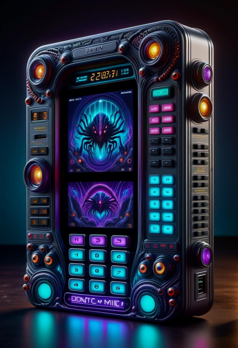 hyper detailed masterpiece, dynamic realistic digital art, awesome quality,DonMX3n0XL,calculator, volume settings (high/low),illuminated signage,ethernet ports,lockout/tagout,usb-c ports,  zigzag,  tiled, bio organic alien, eerie glow <lora:DonMX3n0XL-000008:0.8>