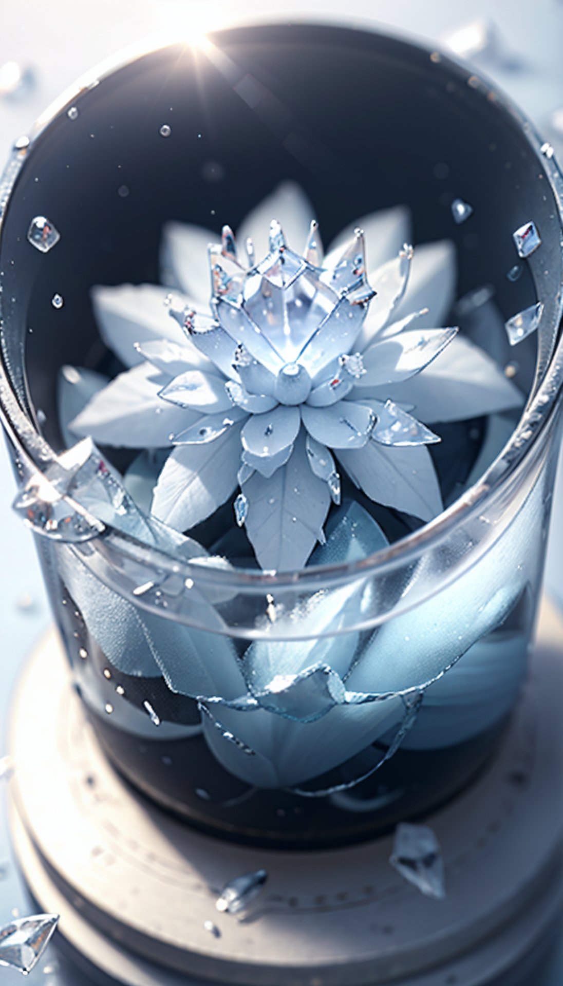 (best quality, masterpiece:1.2),ultra detailed,(photo realistic:1.4),(clear ice,transparent ice:1.3),flower_of_ice,multi_effects