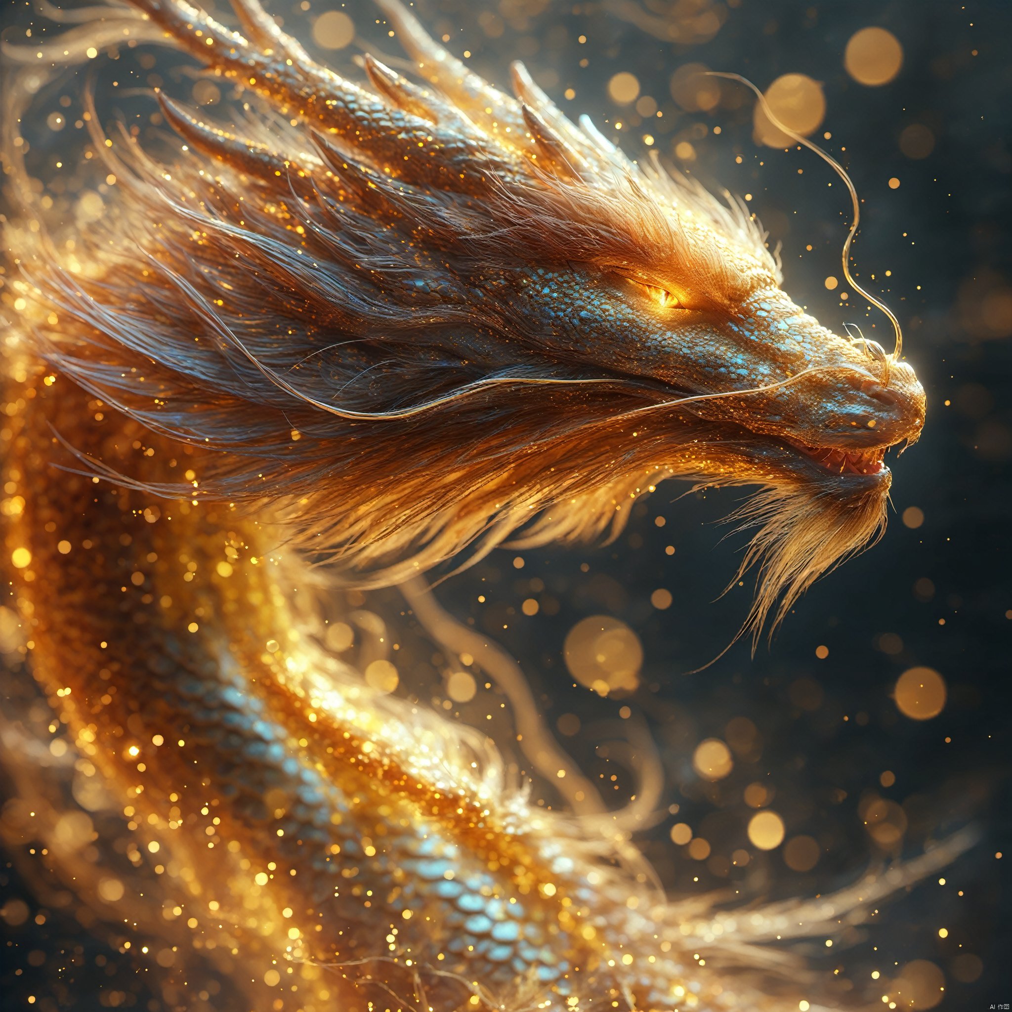  masterpiece,best quality,dragon, 
particles,dragon,no humans, simple background, solo, animal, from side, shining eyes,flying,eastern_dragon, particles,golden theme