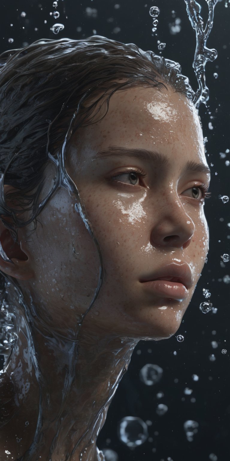 ((image of a girl fully sculpted from water)), ((water head to toe)), embodying fluidity and grace, ((girl made of water)), ((skin replaced as water)), ((fully transparent skin)), ((transparent skin)), ((translucent skin)), ((transparent face)), ((water as face)), closeup, realistic, detailed, ultra detailed realistic illustration, ultra high definition, 8k, unreal engine 5, ultra sharp focus, highly detailed, vibrant, cinematic production character rendering, very high quality model, hyper detailed photography, soft light