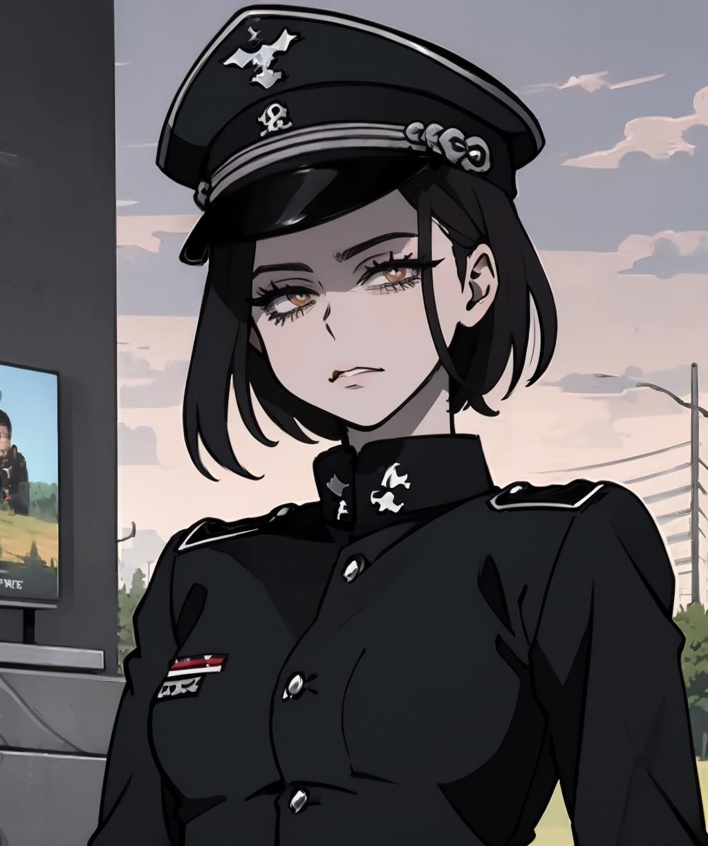 tgag, serious, military uniform, military, looking at viewer, solo, <lora:The-German-anime-girl-05:0.8>