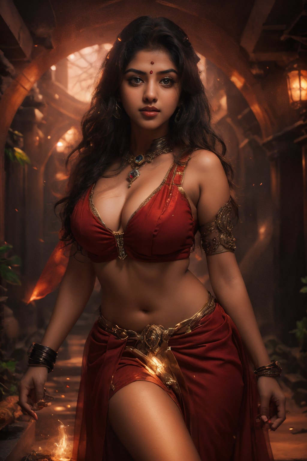 Raw photo of (25yo Kerala Beautiful young woman:1.1) (best quality, highres, ultra-detailed:1.2), vibrant colors, glowing dimond, glowing eyes, realistic Raw photo, realistic lighting, traditional Red saree,  exotic beauty, mesmerizing eyes, girl ,Thrissur,80' girl,18 year old girl,Girl 