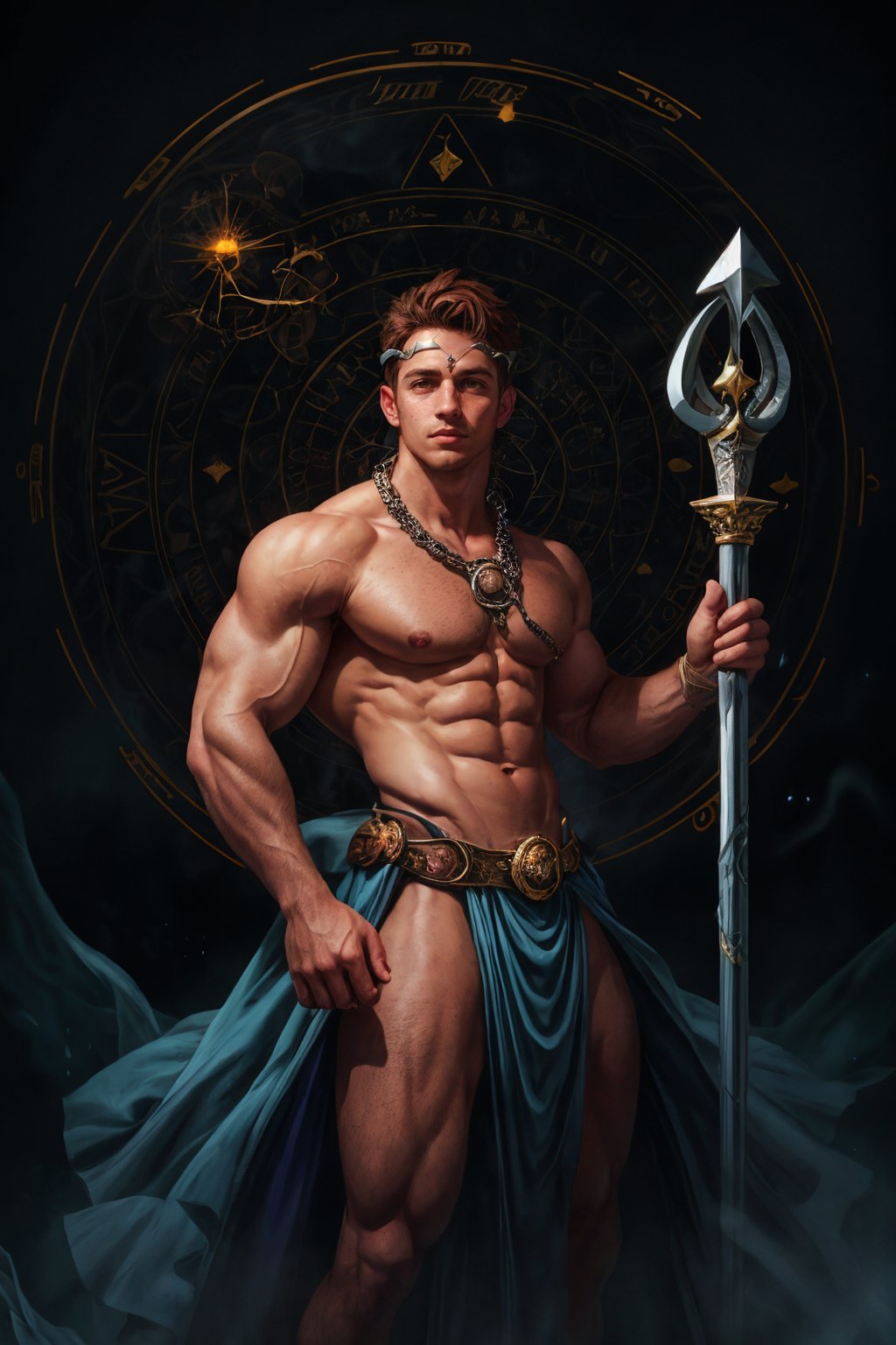 czech man, freckles, dark brown eyes, auburn hair, (style-swirlmagic:0.8), ((Magic Circle)), abyssal wanderer, circlet, carrying divine rapier of the sun, inscribed with mystical runes, self-repairing nodes embedded in the skin, meaningful claw marks, indoors, dystopian vault in background, spectral glow, intricate mage clothing,, realistic, cinematic, best quality, detailed background, depth of field, intricate details, dynamic pose, dynamic angle