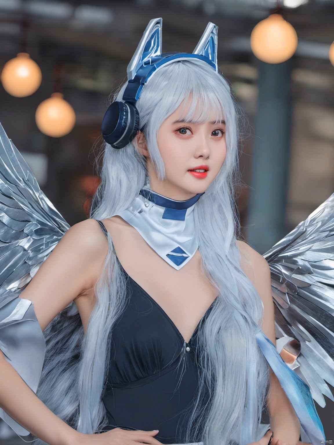  (masterpiece, top quality, best quality, official art, beautiful and aesthetic:1.2), tianqi,1girl,solo,long hair,looking at viewer,white hair,fake animal ears,wings,blue eyes