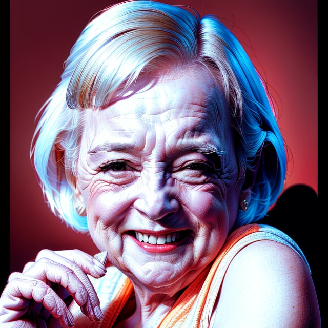 An XTCH portrait of a happy Betty White, partially shaded face, dark background, heavy hatched lines, sharp detailed hatching lines, sharp focus, highest quality, masterpiece, 8K, XTCH