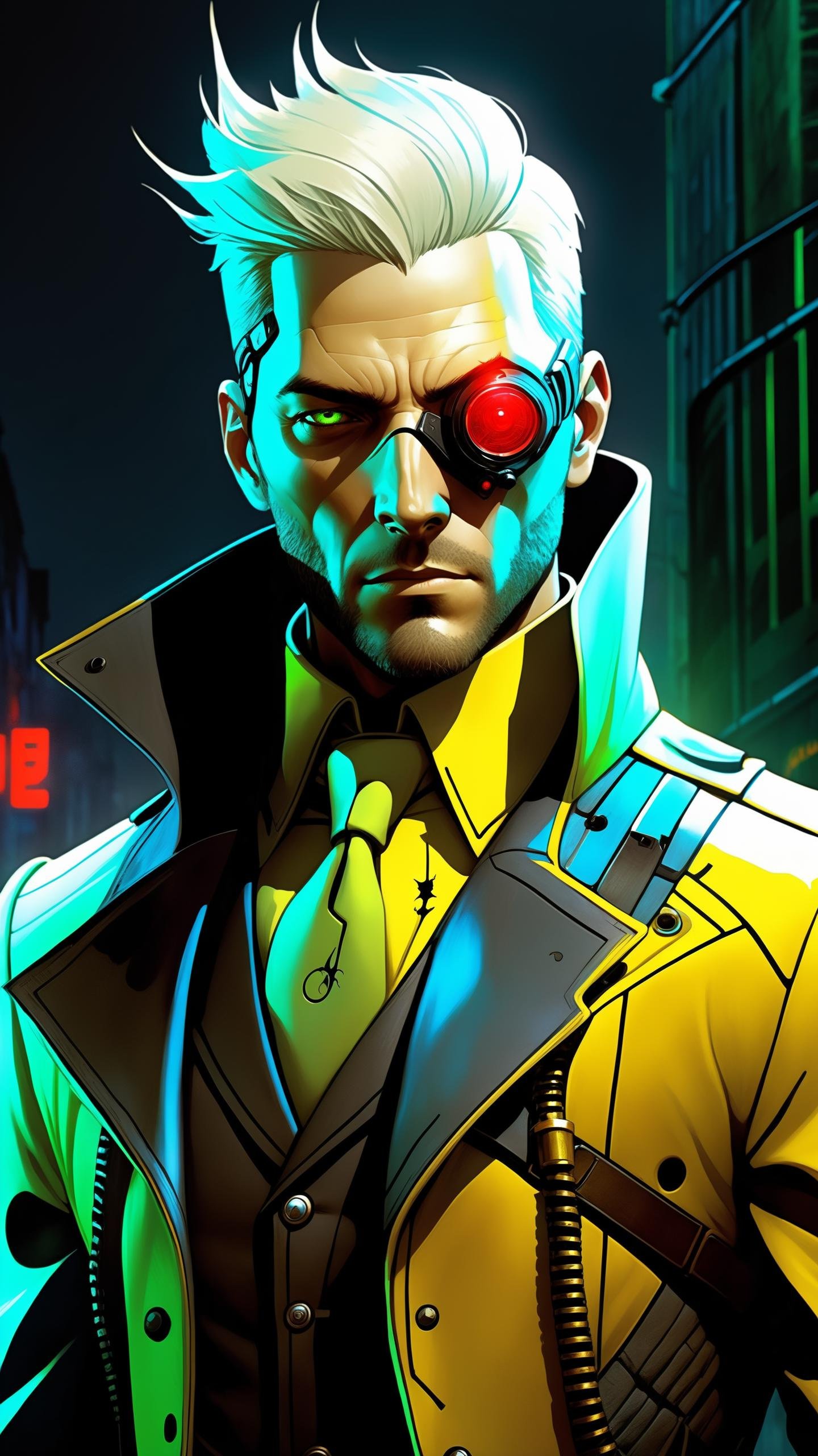 "man with a pretty face, white hair, green eyes, ((aiden pearce, wearing a stylish cyberpunk uniform, wearing dedsec mask)), with a serious expression on his face, Hell walker, incombing death, hell, black bloody veins growing and intertwining out of the darkness, oozing thick yellow blood, veins growing and pumping blood, (male body:1.6), 1 man, vascular networks growing, connecting, explanding, red veins everywhere, zdzislaw beksinski, (sharp colors:1.3), (rainbow skin:1.1), (steampunk:1.2), ultra detailed, intricate, oil on canvas, ((dry brush, ultra sharp)), (surrealism:1.4), (disturbing:1.5), beksinski style painting, satanic symbols, (full torso), full body in frame, centered body, (male:1.2), realistic, ((intricate details)), (pale gothic evil king), dynamic pose, perfect face, (realistic eyes), perfect eyes, ((dark gothic background)), sharp focus, cartoon