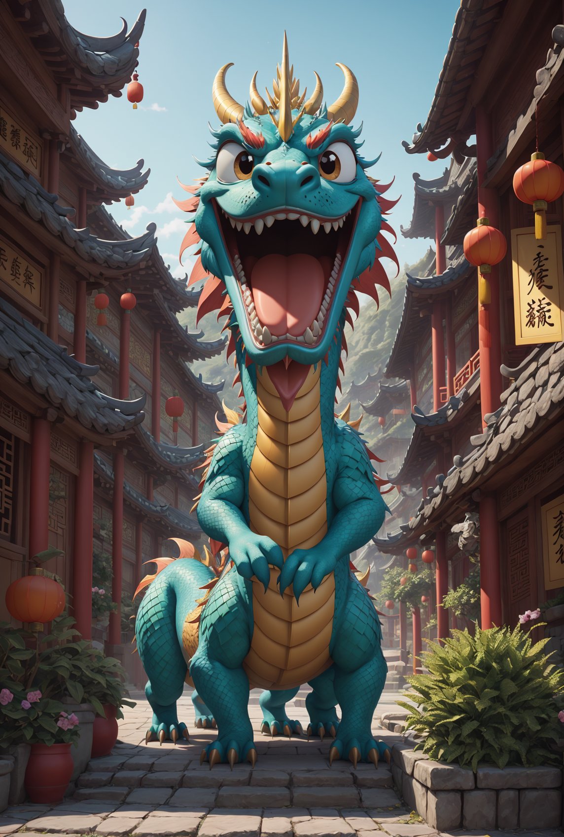 sweet Chinese  dragon  in the style of Pixar cartoon,High detailed ,Color magic,EpicArt