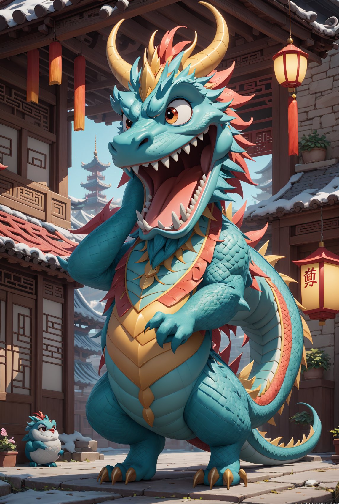 Chinese  dragon  in the style of Pixar cartoon,loli