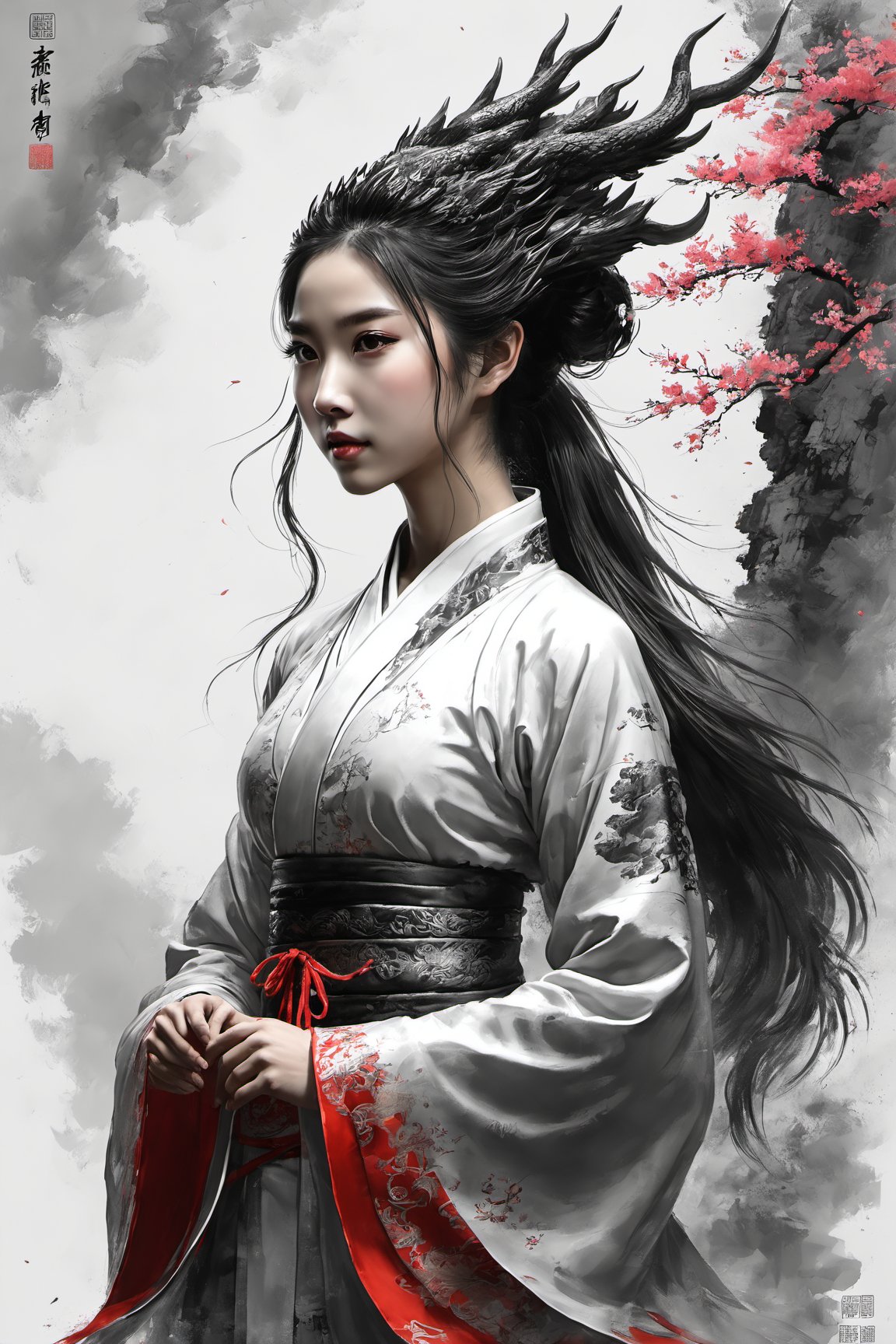 (masterpiece, top quality, best quality,aesthetics:1.2),ultra-detailed,1 girl,long hair,hanfu,chinese dragon,chinese girl
