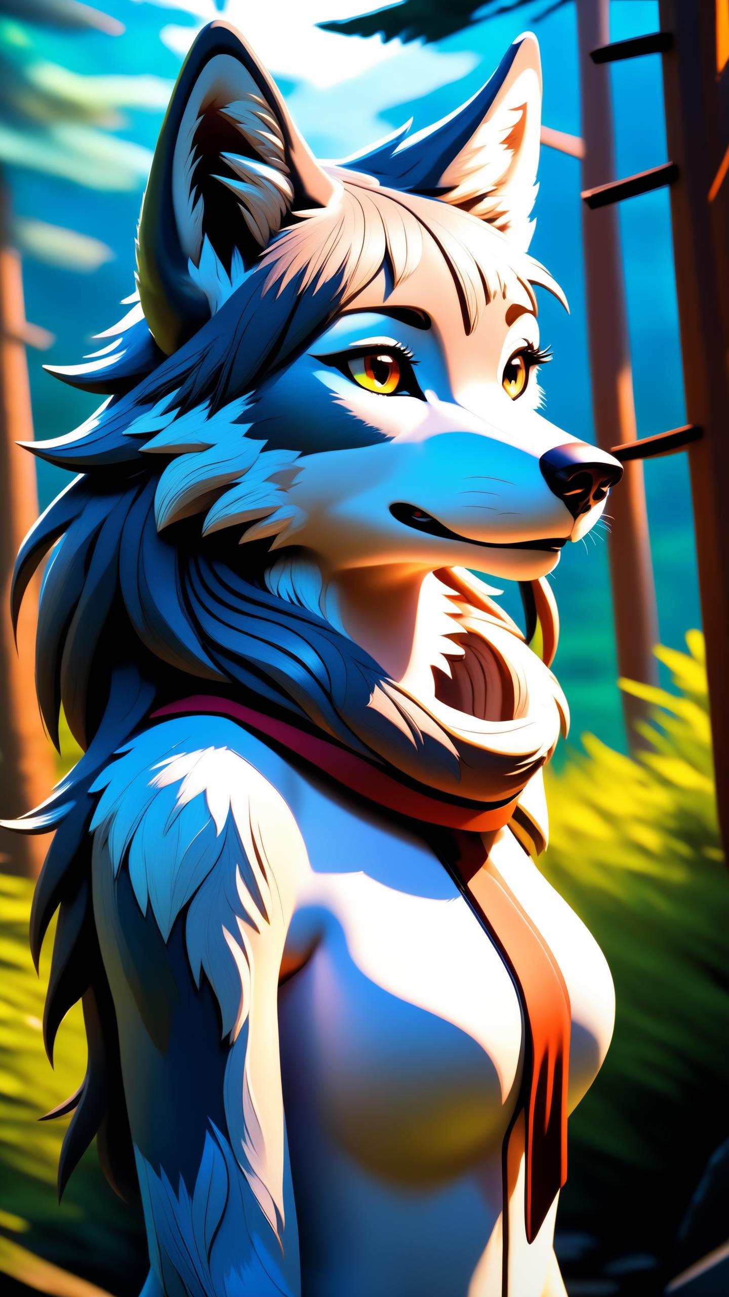 Stylized anime artwork, a young female wolf furry, skinny, digital painting, pallet knife, photoshop acrylic painting, anime studio, color graded, subsurface scattering, HDR, cinematic lighting, masterpiece, best quality, detailed, absurd res