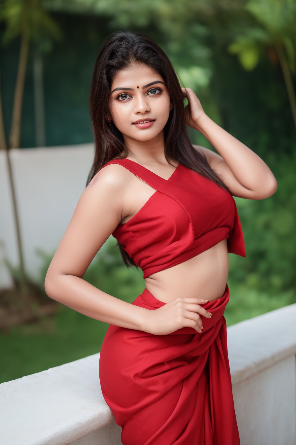 Raw photo of (25yo Kerala Beautiful young woman:1.1) (best quality, highres, ultra-detailed:1.2), vibrant colors, glowing dimond, glowing eyes, realistic Raw photo, realistic lighting, traditional Red saree,  exotic beauty, mesmerizing eyes, girl ,Thrissur,photo of perfecteyes eyes,27 year old girl 