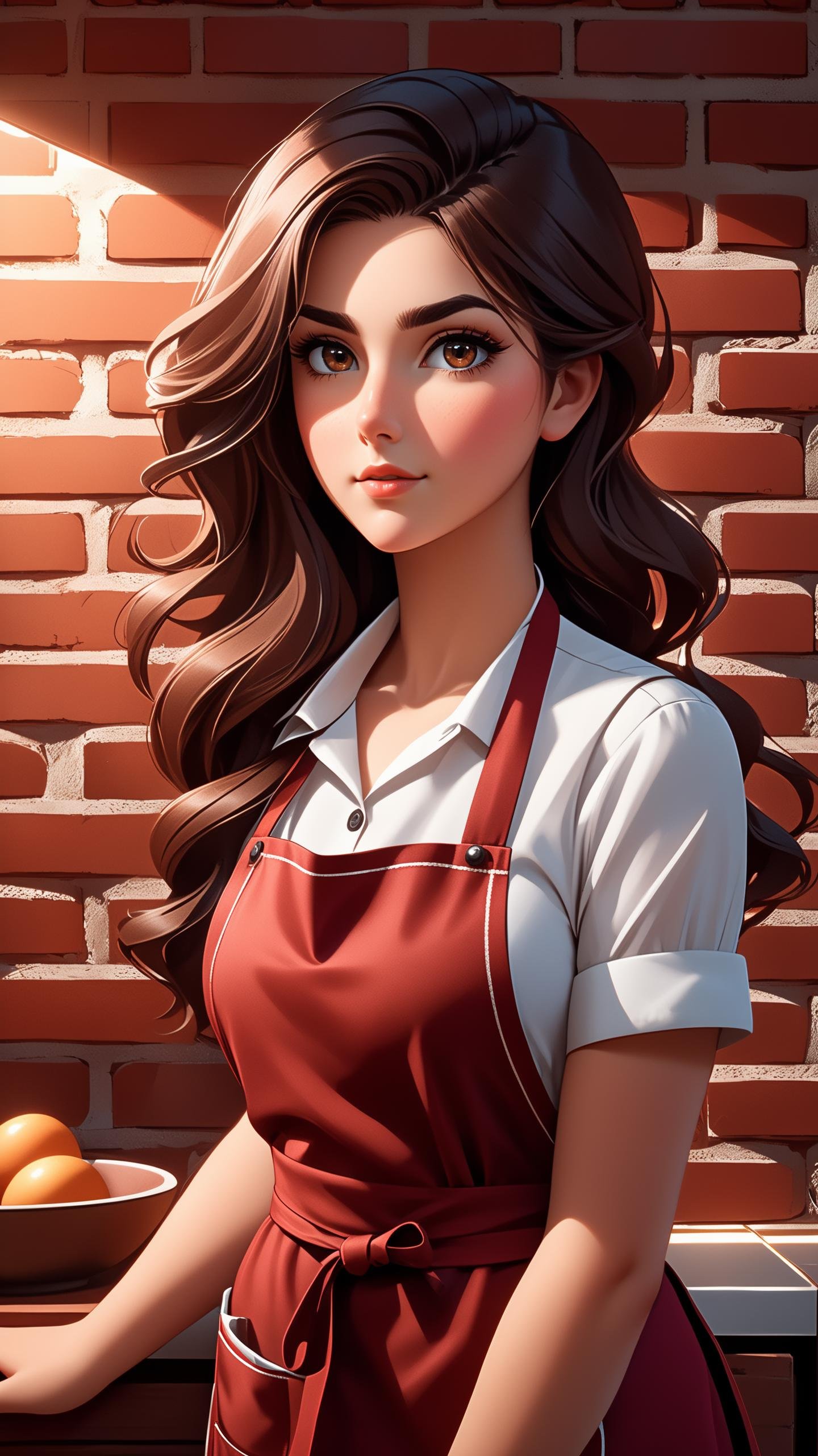 photo of beautiful italian girl, a woman with perfect hair, wearing Brick Red (apron:1.1), 8k, (gradient background:1.1), (closeup), model shoot style, (extremely detailed CG unity 8k wallpaper), professional majestic photography, chubby girl, (Leica M6 Camera), 24mm, exposure blend, hdr, faded, extremely intricate, High (Detail:1.1), Sharp focus, dramatic, soft cinematic light, (looking at viewer), (detailed pupils), 4k textures, elegant, ((((cinematic look)))), soothing tones, insane details, hyperdetailed, low contrast, (epic Photo)