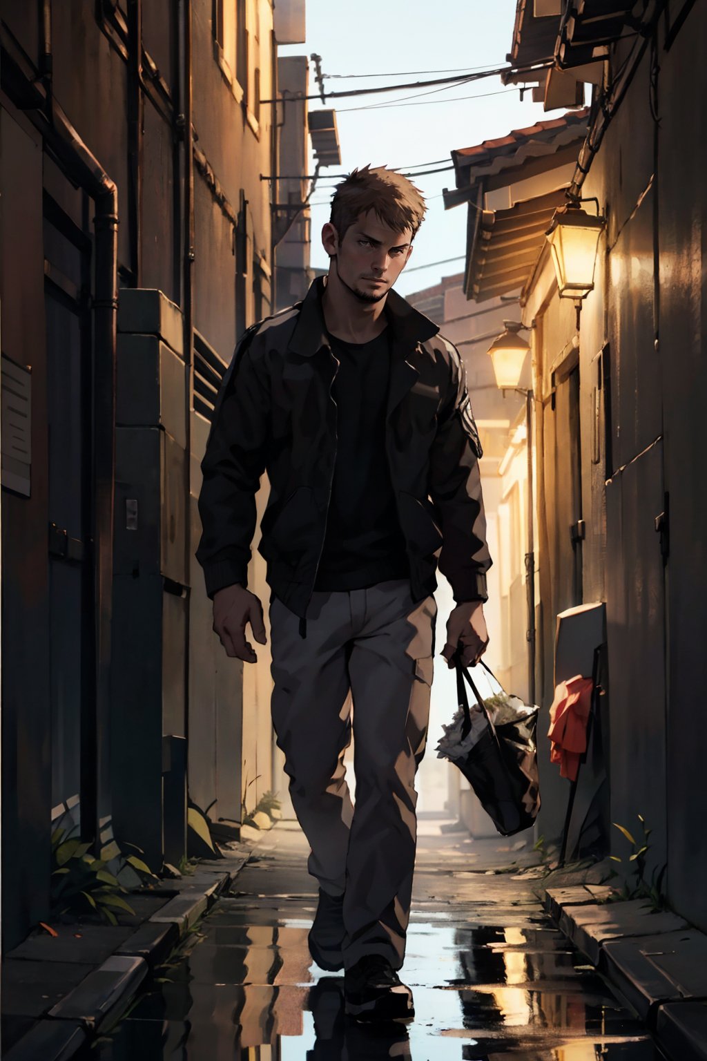 kyle_hyde, image of Kyle Hyde walking in a dark alley during the night, detective, 1man, photorealistic, best quality, Handsome man, real life, RAW, without noise, clear, high_resolution, 8K masterpiece, photograph, minimal background, soft lighting, realistic skin, photographic, extremely detailed, XF IQ4, 150MP, 50mm, ISO 1000, 1/250s, soft natural light, reflected light, highly detailed, photograph